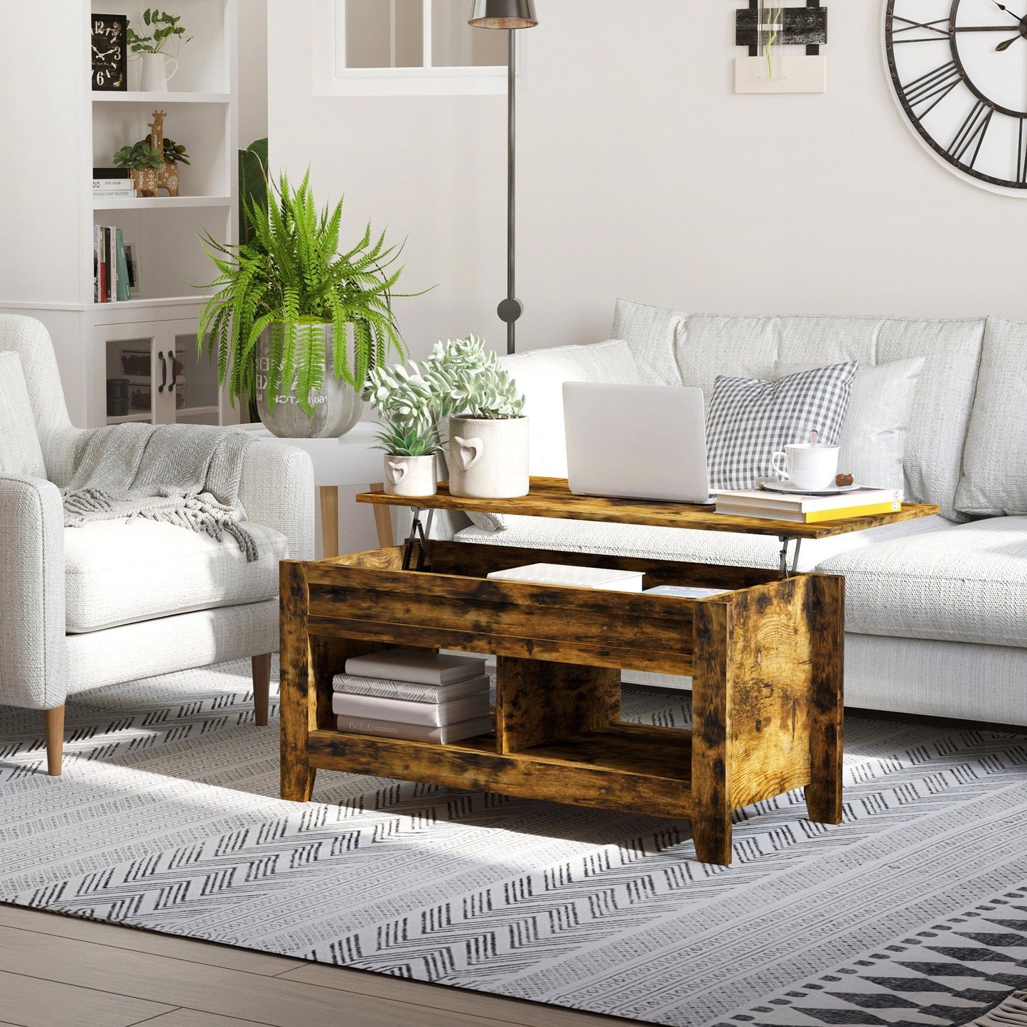Lift Top Coffee Table with Hidden Storage - Brown