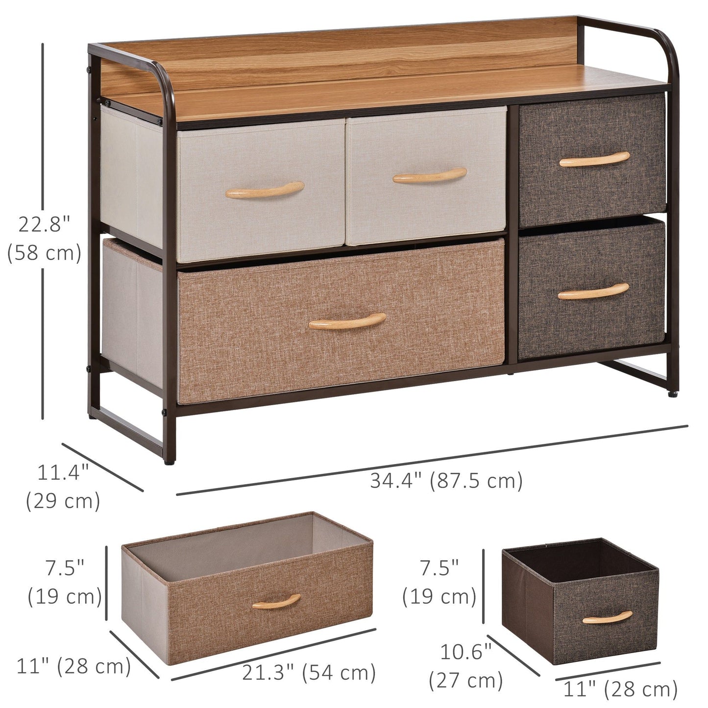 5-Bin Fabric Dresser Storage Tower with Metal Frame