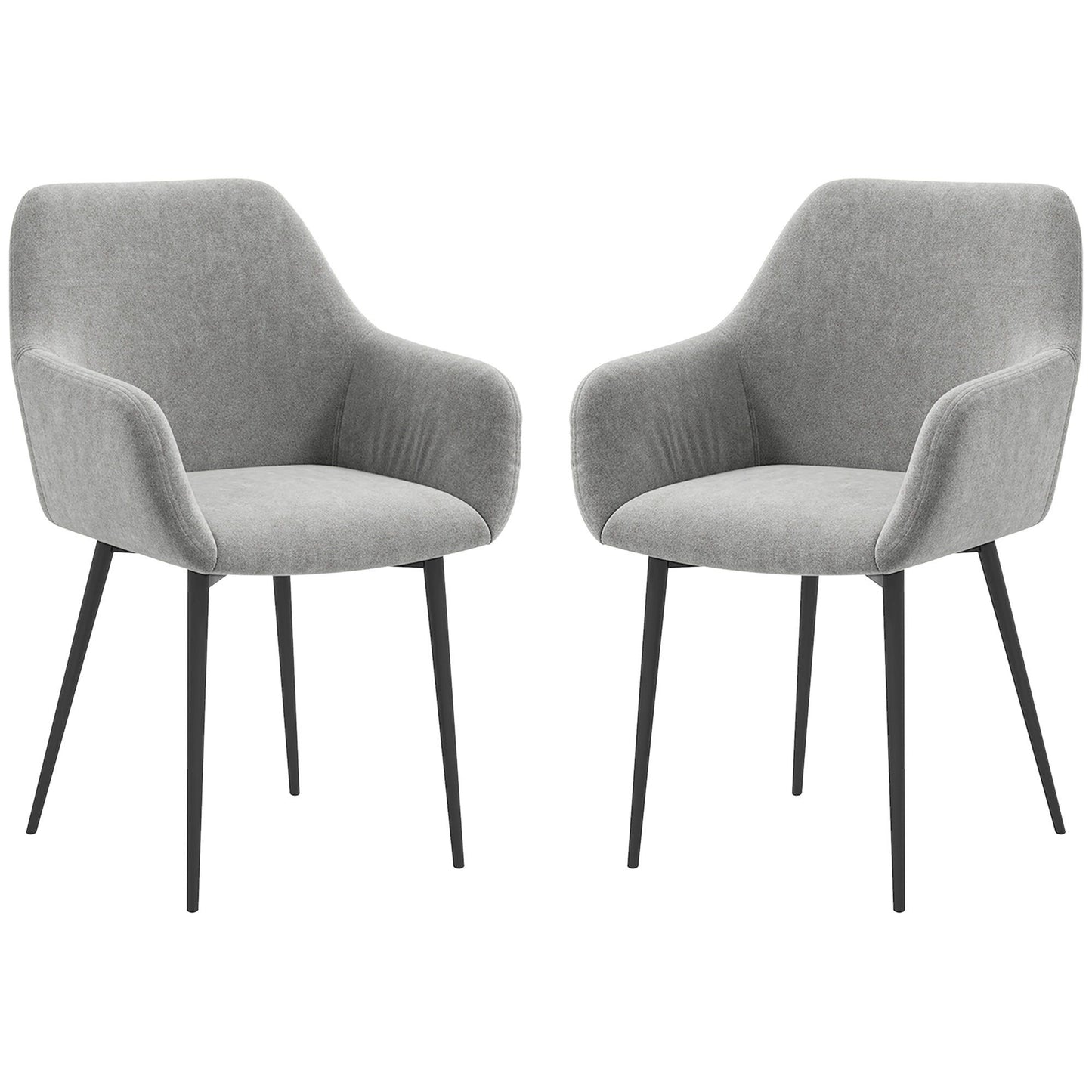 Velvet Dining Chairs Set of 2 with Armrests - Dark Grey