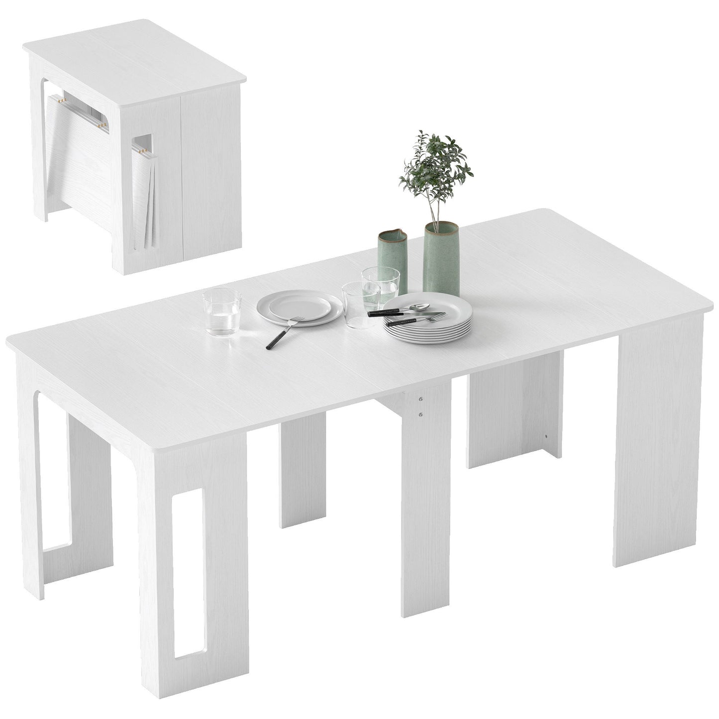 23.6"-70.9" Extendable Dining Table for 6-8 People, Space-Saving Rectangular Kitchen Table for Small Spaces, Dining Room, Kitchen, Living Room, White