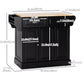 Kitchen Island with Storage Rolling Kitchen Serving Cart with Rubber Wood Top Towel Rack Storage Drawer Cabinet, Black
