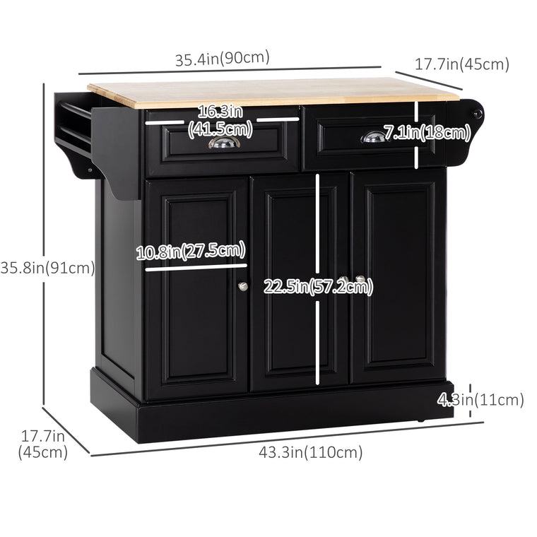 Rolling Kitchen Island with Wood Top and Drawer