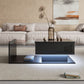 High-Gloss Coffee Table with Tempered Glass Top and LED Light Strip, Adjustable Height, Easy to Install, 39.5" L x 19.5" W x 13" H, Black