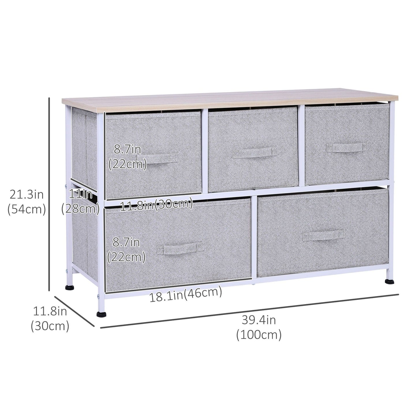 5-Drawer Linen Dresser Tower with Metal Frame - Grey