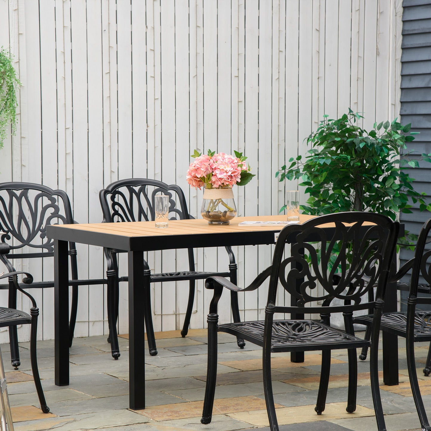 Aluminum Outdoor Dining Table for 6, Rectangular Patio Dining Table 55" L x 35.5" W x 29.25" H, Modern Garden Table for Kitchen, Dining Room, Patio, Natural