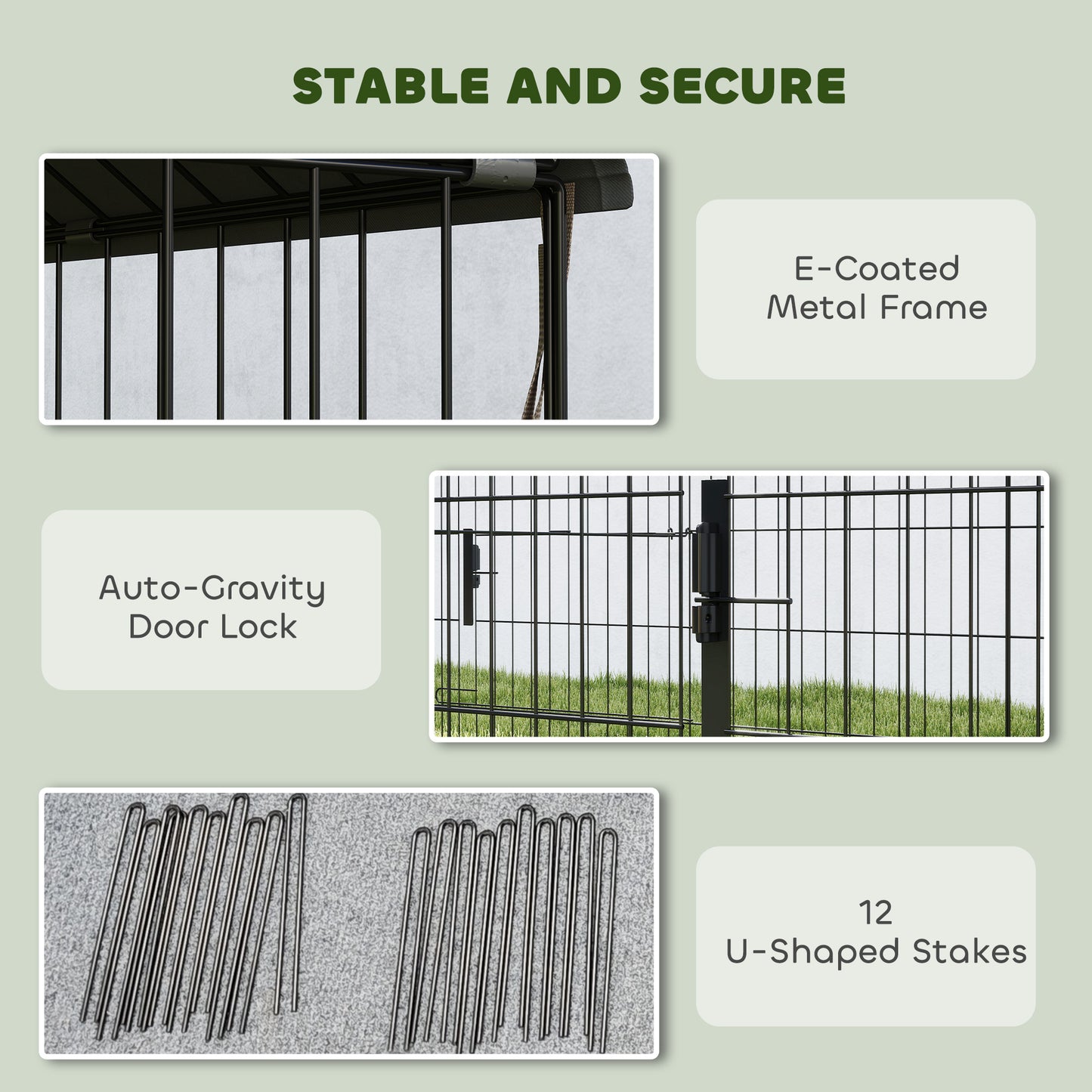 Metal Chicken Coop, Large Chicken Run with Water-Resistant & Anti-UV Cover for 2-3 Hens, Outdoor Hen House with 4 Doors