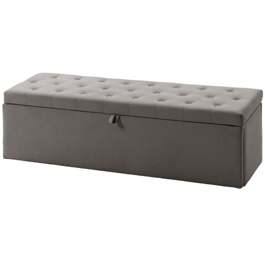 Tufted Velvet Storage Ottoman Bench - Grey