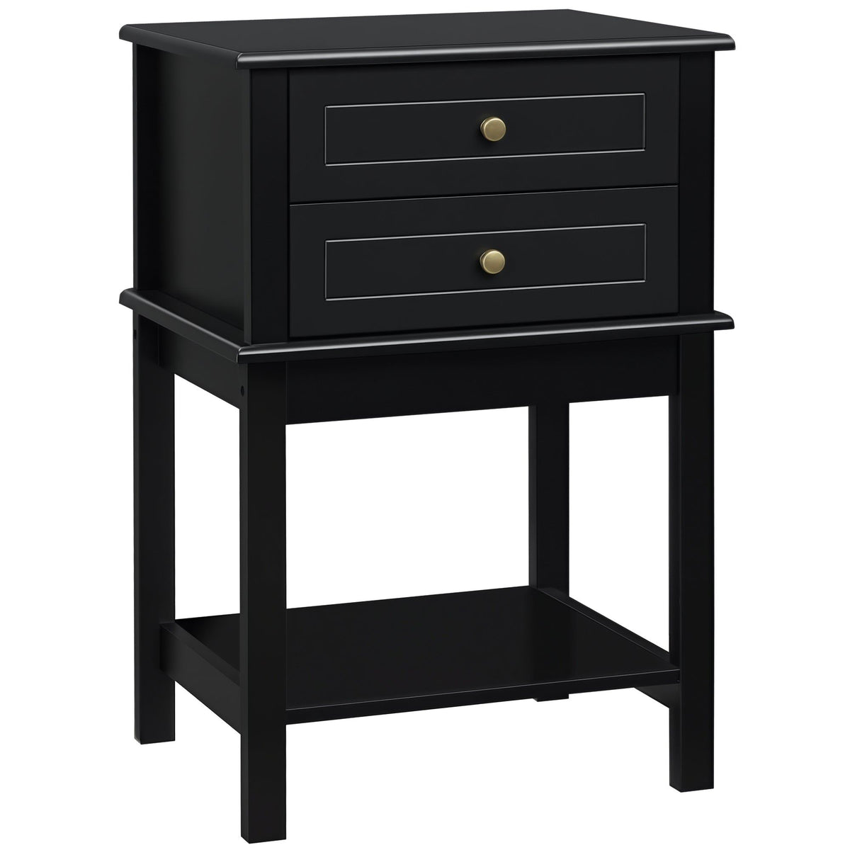Sofa Side Table with Drawers and Shelf - Black