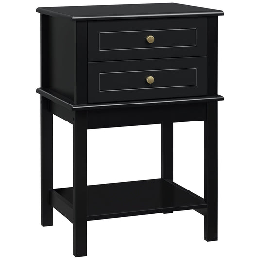 Sofa Side Table with Drawers and Shelf - Black
