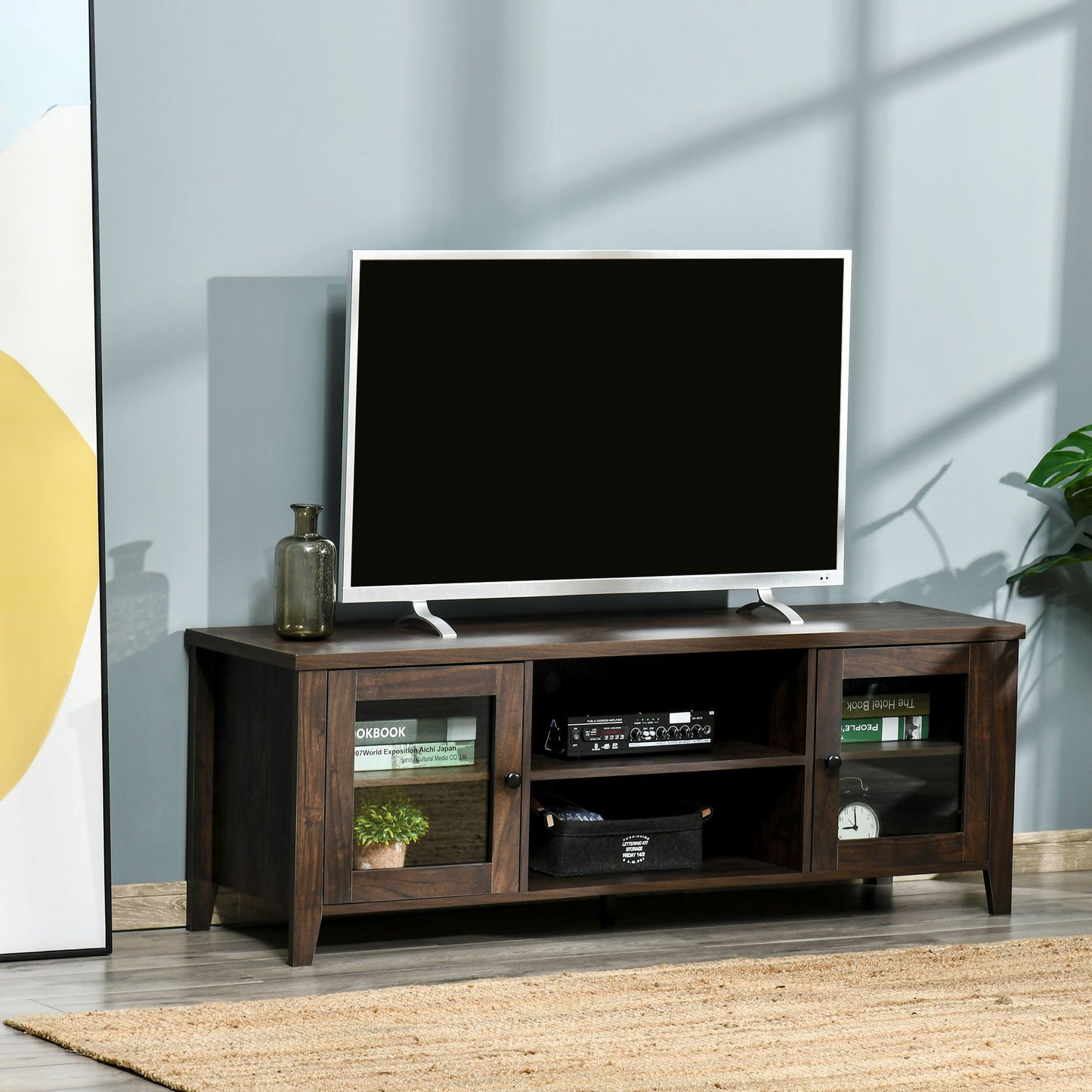 Fireplace TV Stand for TVs up to 60 inches, Wood TV Cabinet w/ Storage Doors or Living Room, Office, Coffee