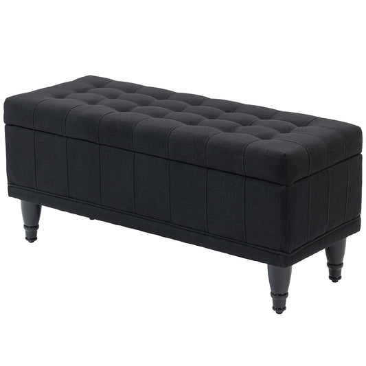 Tufted Storage Bench, Linen End of Bed - Black