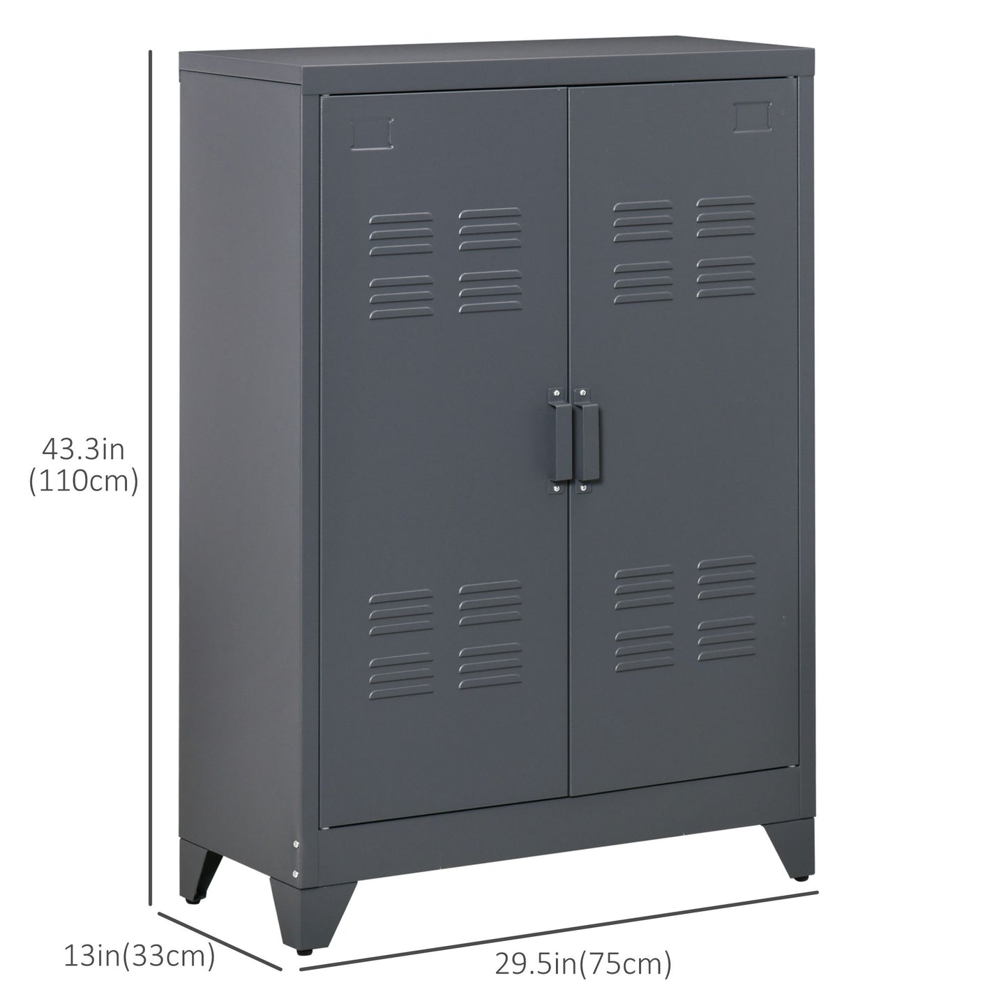Metal Storage Cabinet, Industrial Sideboard Buffet Cabinet with 2 Louvered Doors, Adjustable Shelves, Grey