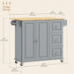 Rolling Kitchen Cart with Drop Leaf and Drawers - Grey