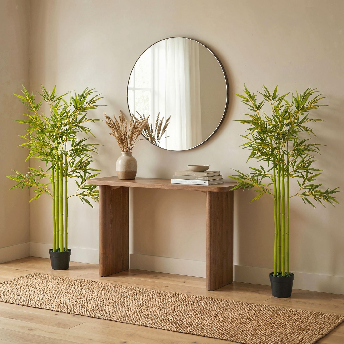 4FT Artificial Bamboo Tree Set of 2, Faux Decorative Plant in Nursery Pot for Indoor Decor