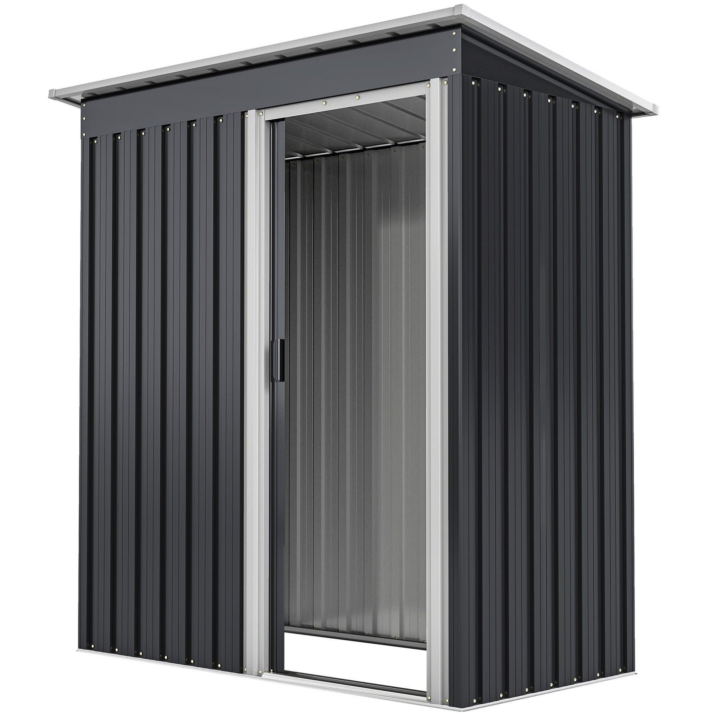 5 x 3 FT Outdoor Storage Shed with Sliding Door and Sloped Roof, Steel Frame Garden Shed Tool Equipment, Black