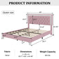 Queen Size Bedroom Set with Upholstered Platform Bed, LED Lights and 2 Nightstands, Bed for Living Room, 84" L x 64" W x 46" H, Pink
