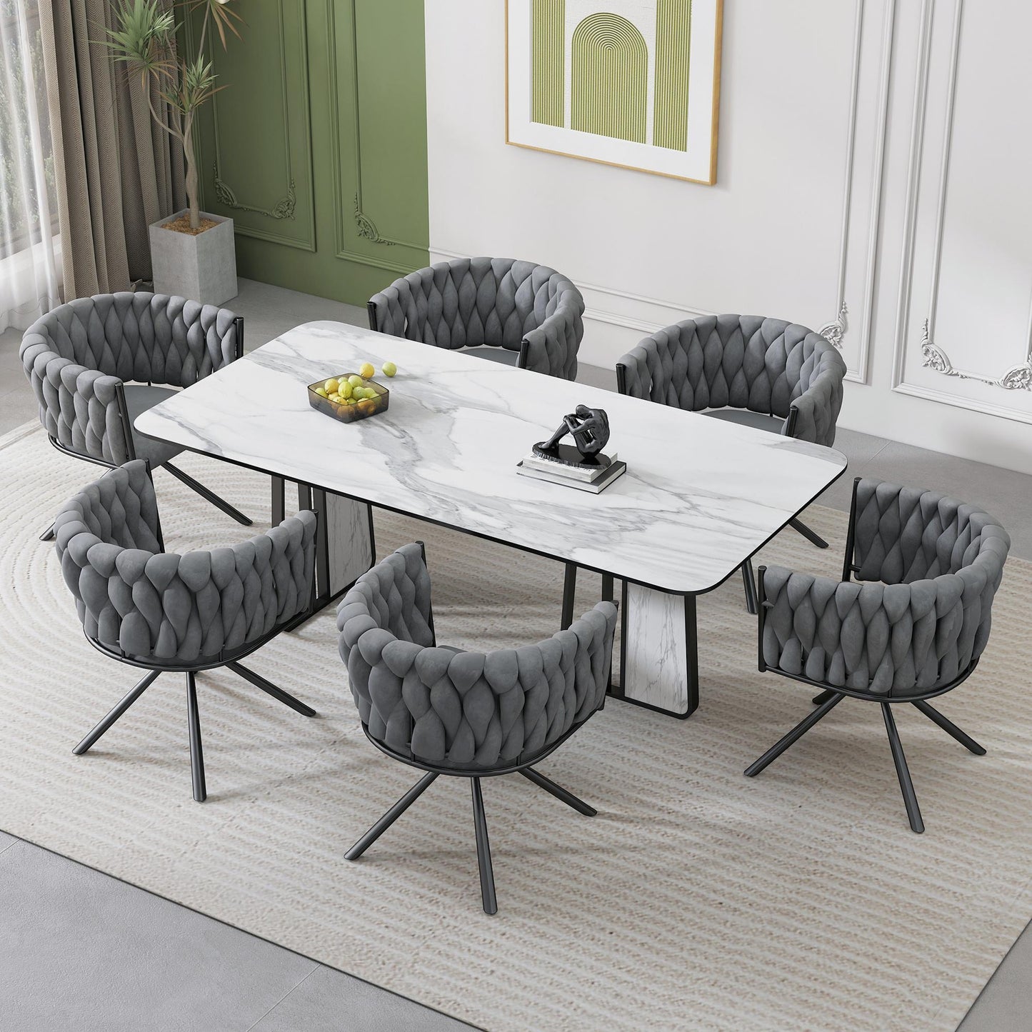Set of 6 Velvet Dining Chairs with Ergonomic 3D Wraparound Support, Modern Swivel Chairs with Thick Padded Seat, 23'' L x 21'' W x 28.5'' H, Gray