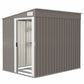 5'x7' Lean to Galvanized Metal Shed with Foundation, Garden Tool Storage House w/ Sliding Door and 2 Vents, Light Grey