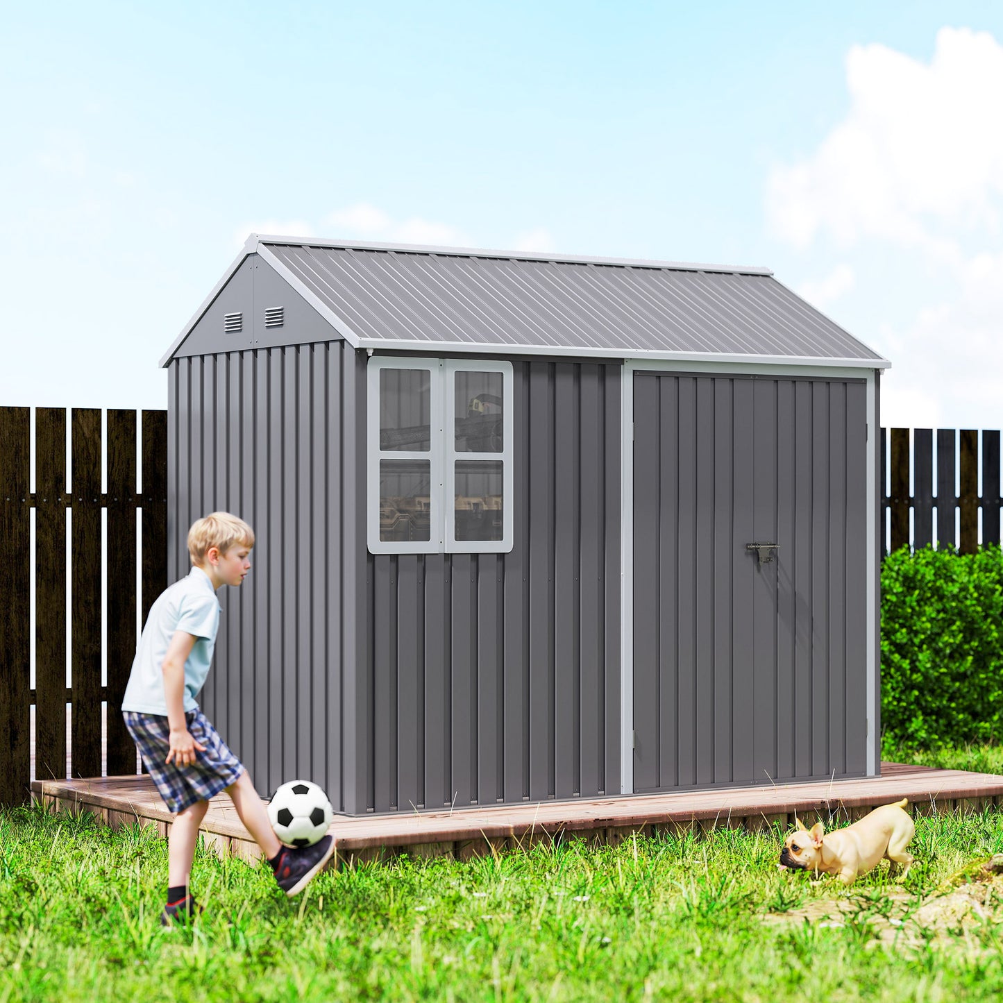 Metal Garden Storage Shed, Outdoor Tool Storage House with Lockable Door, Vents, Sloped Roof, Light Grey