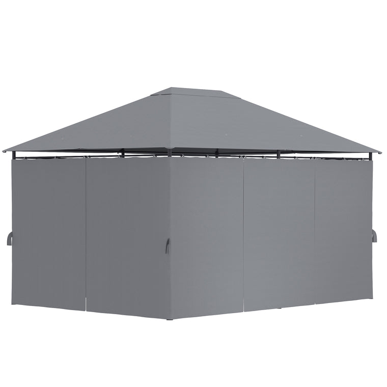 13' x 10' Grey Soft-Top Steel Gazebo with Removable Curtains