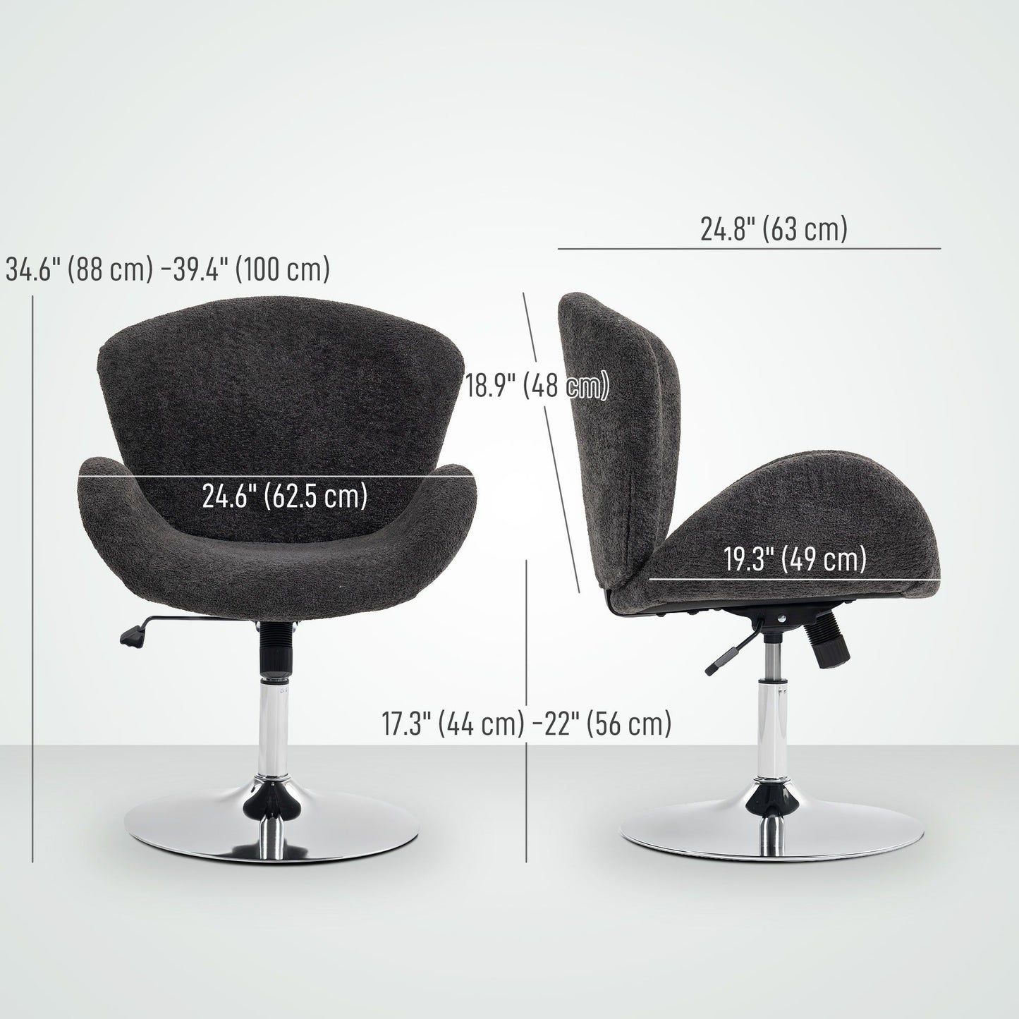 Velvet Swivel Office Chair with Bucket Seat - Dark Grey
