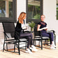 Double Patio Glider Chair with Glass Top Center Table, Outdoor Glider Loveseat with High Back, All Weather Breathable Mesh Fabric for Garden, Backyard, Deck, Black