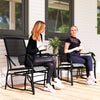 Double Patio Glider Chair with Glass Top Center Table, Outdoor Glider Loveseat with High Back, All Weather Breathable Mesh Fabric for Garden, Backyard, Deck, Black