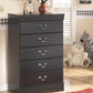 Huey - Black - Five Drawer Chest