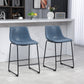 Vintage PU Leather Counter Bar Stools Set of 2 - Blue