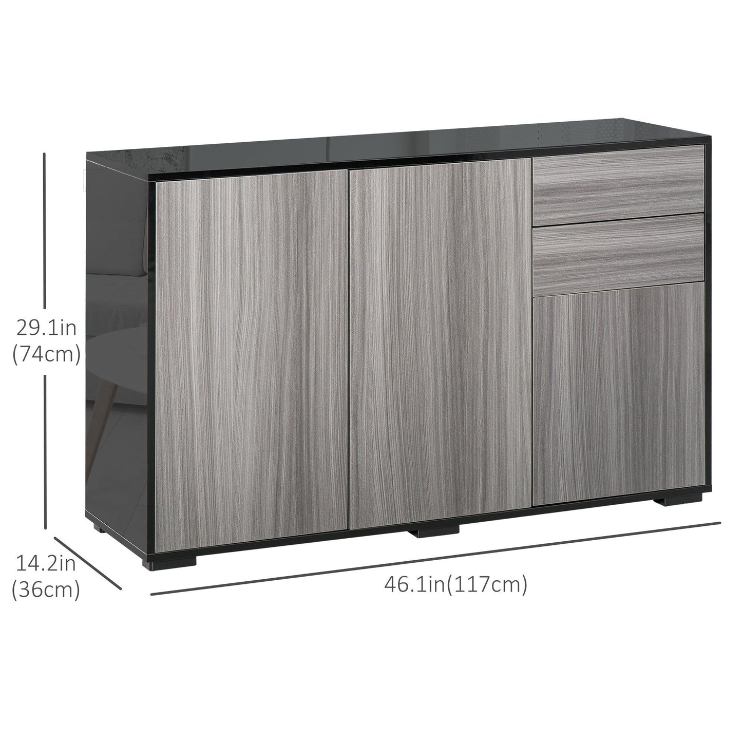 Kitchen Sideboard Coffee Bar with 2 Drawers - Black