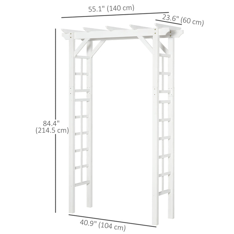 85" White Wooden Garden Arbour with Trellis