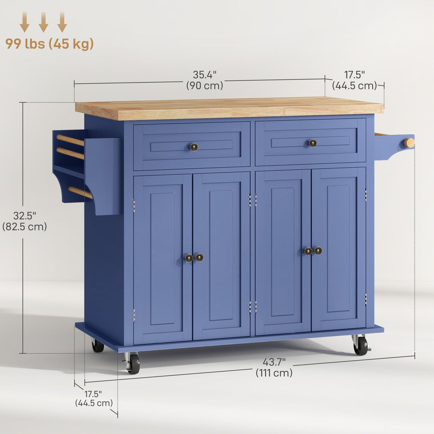Rolling Kitchen Island Cart with Wood Top - Navy Blue