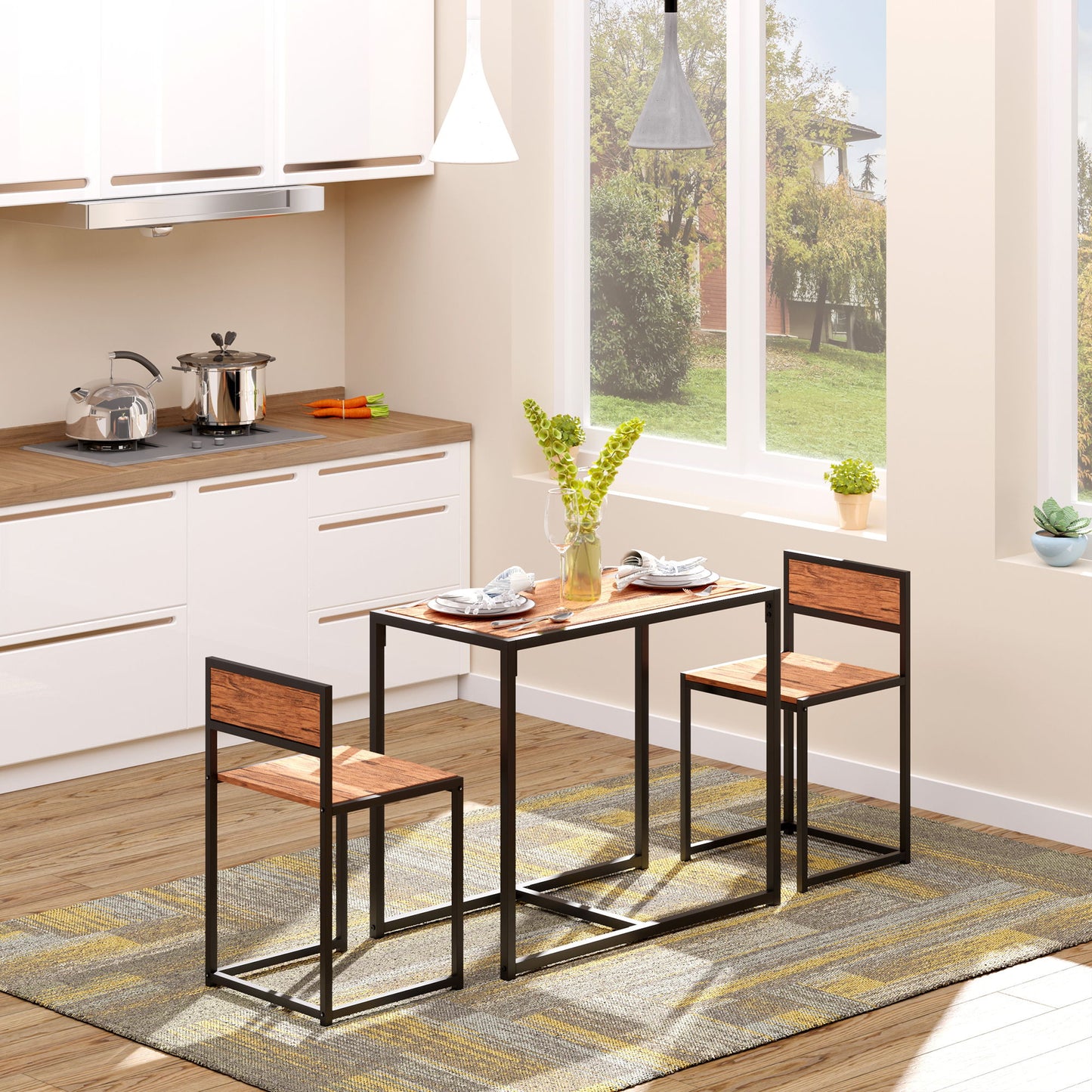 Dining Table Set, Industrial Dining Set for 2, Kitchen Table and Chairs for Small Space, Dining Room Table with Chairs