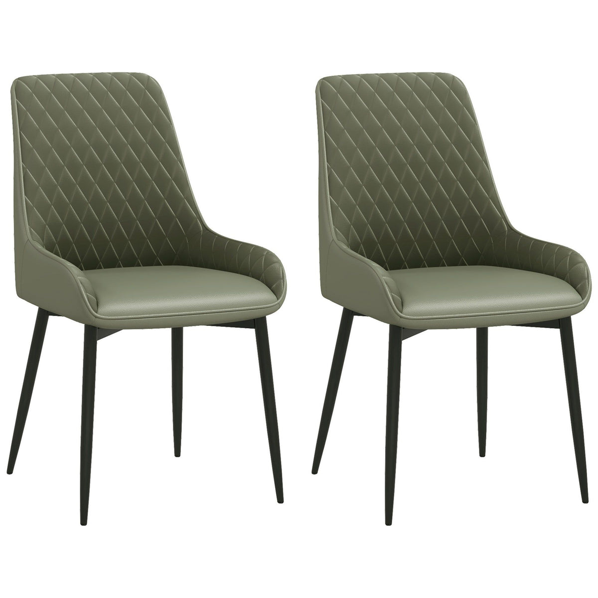 Tufted Dining Chairs Set of 2 with Steel Legs - Green