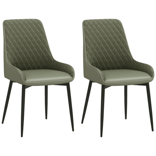 Tufted Dining Chairs Set of 2 with Steel Legs - Green