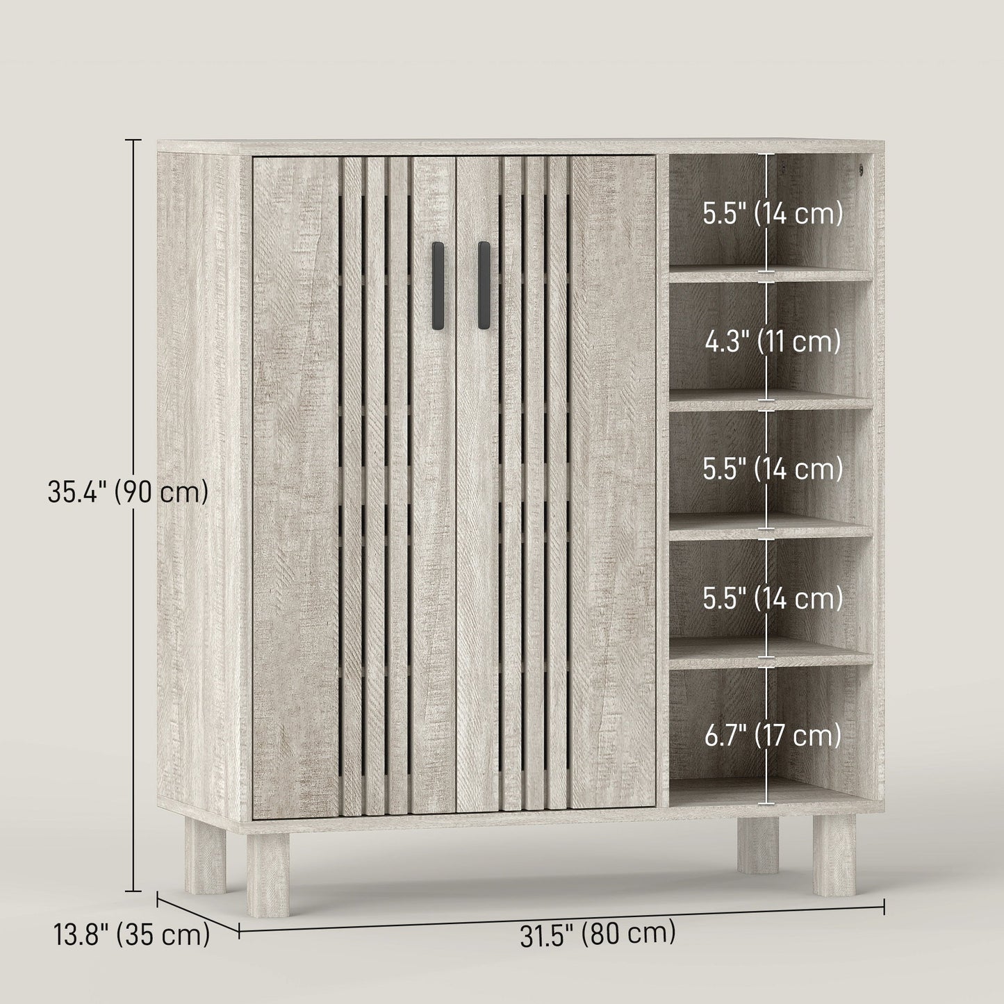 Shoe Storage with Double Doors and Open Shelves 17 Pair Shoe Storage Organizer for Entryway Hallway Light Grey