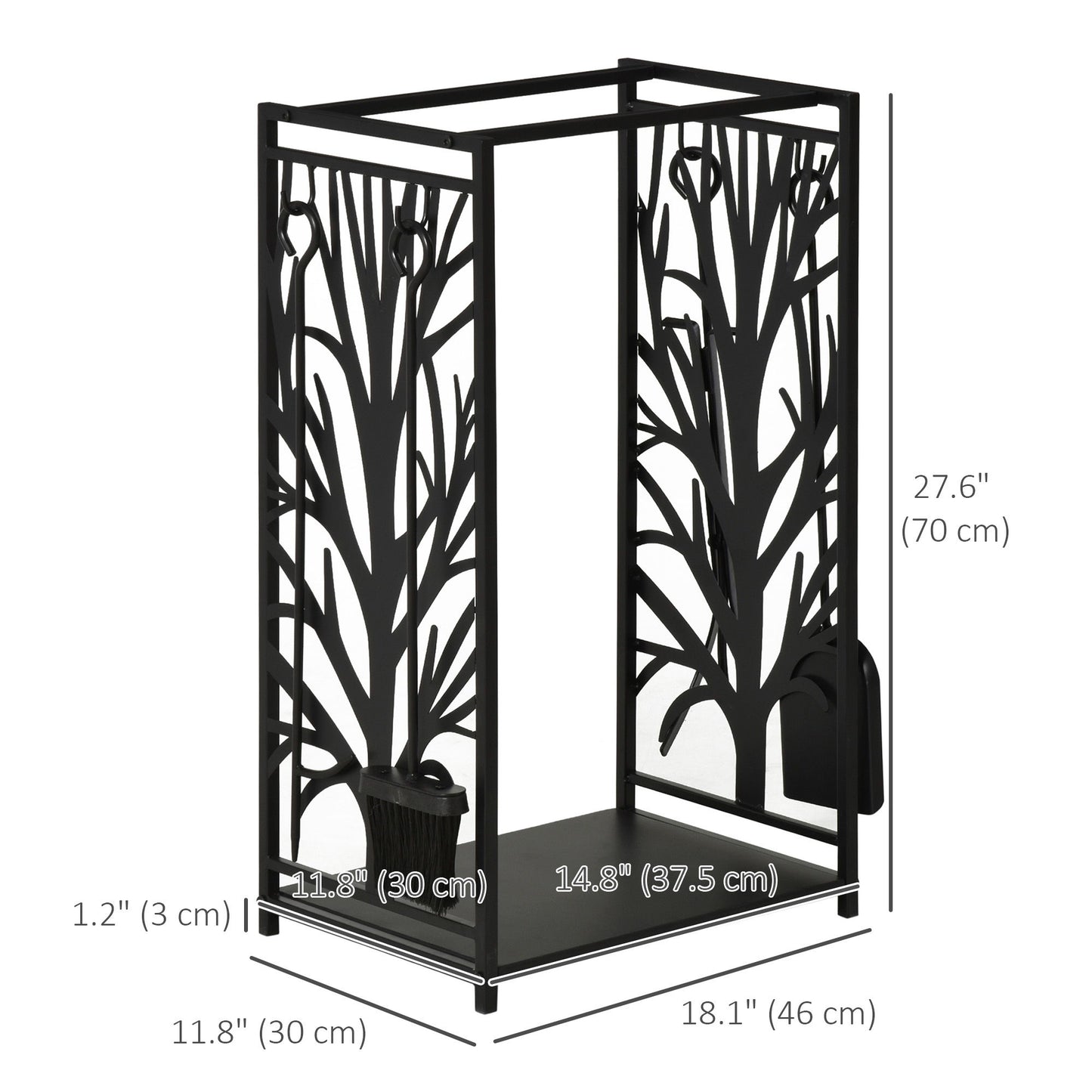 18.1" x 11.8" x 27.6" Firewood Rack with 4 Tools, Log Holder for Fireplace, Outdoor Indoor Wood Storage Stacker, Black