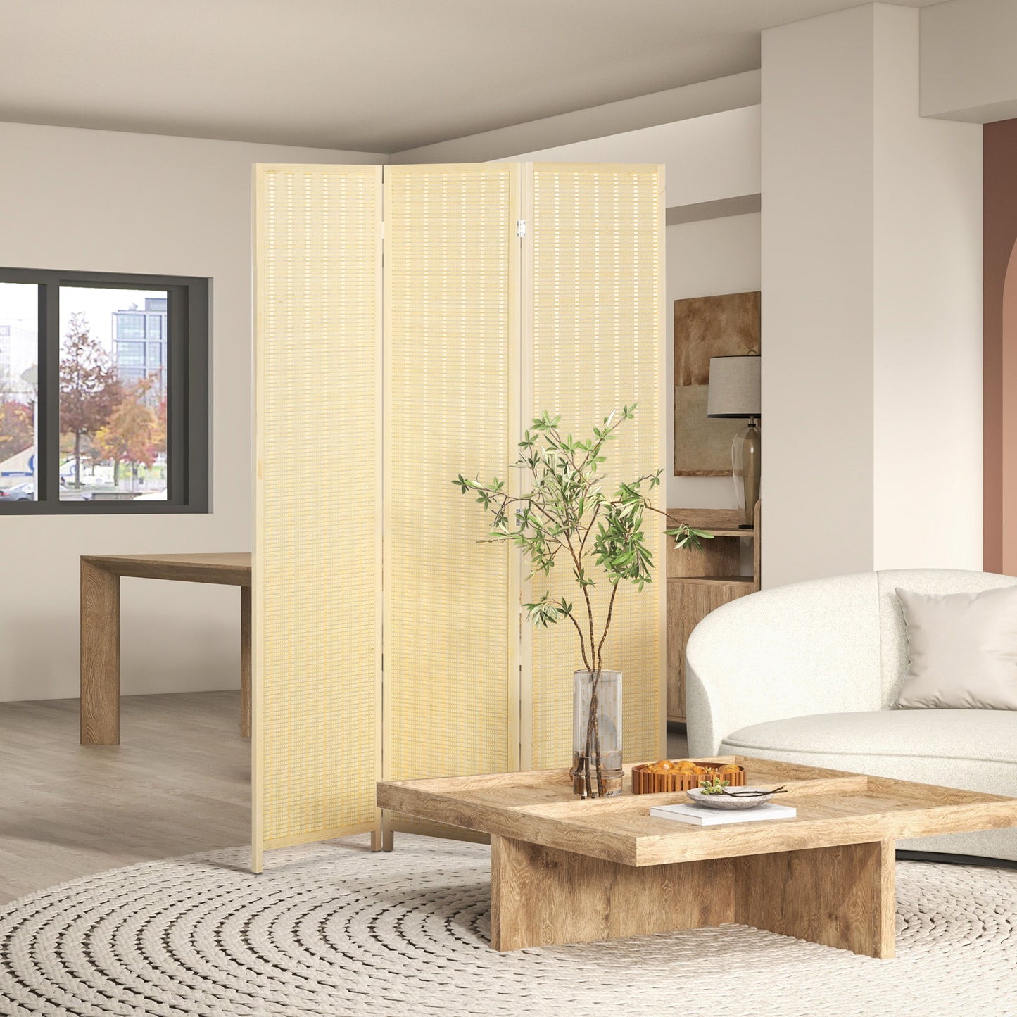 Woven Bamboo Room Divider, 3 Panel Folding Indoor Privacy Screens for Home Office, Natural Wood