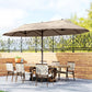 15' Outdoor Patio Umbrella with Twin Canopy Sunshade Steel Table Umbrella w/ Lift Crank, Cross base, Sandbag, Brown