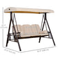 3 Seater Heavy Duty Swing Chair Outdoor Lounge Hammock Cushioned Seat W/ Tilt Canopy, Beige
