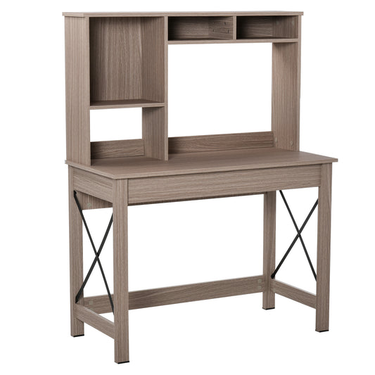 Computer Desk with Hutch and Storage Shelves - Brown