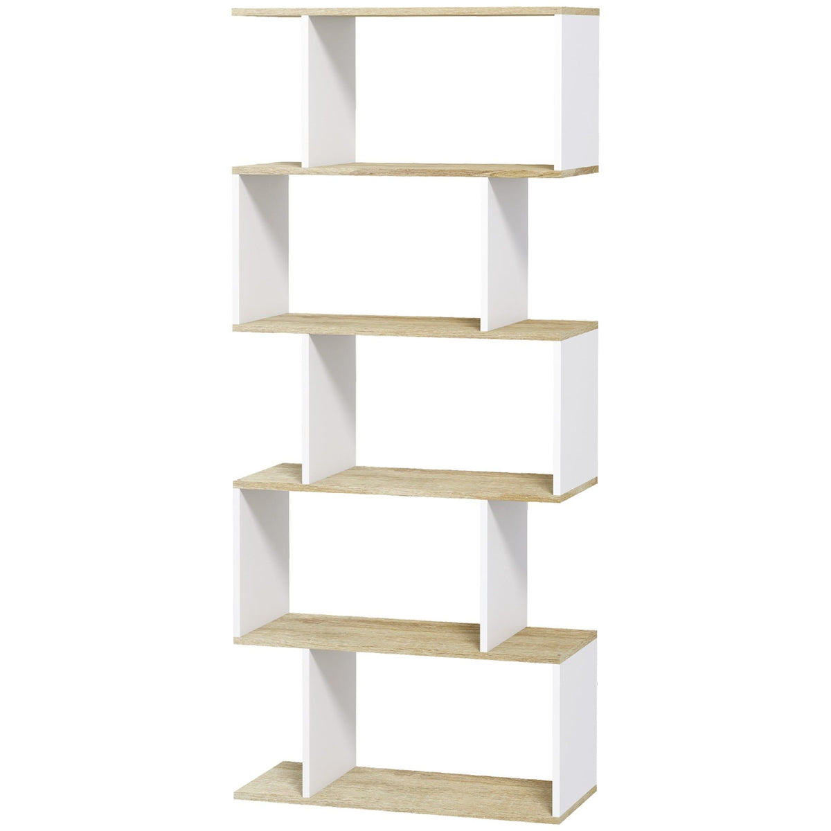 5-Tier S-Shaped Geometric Bookcase - White