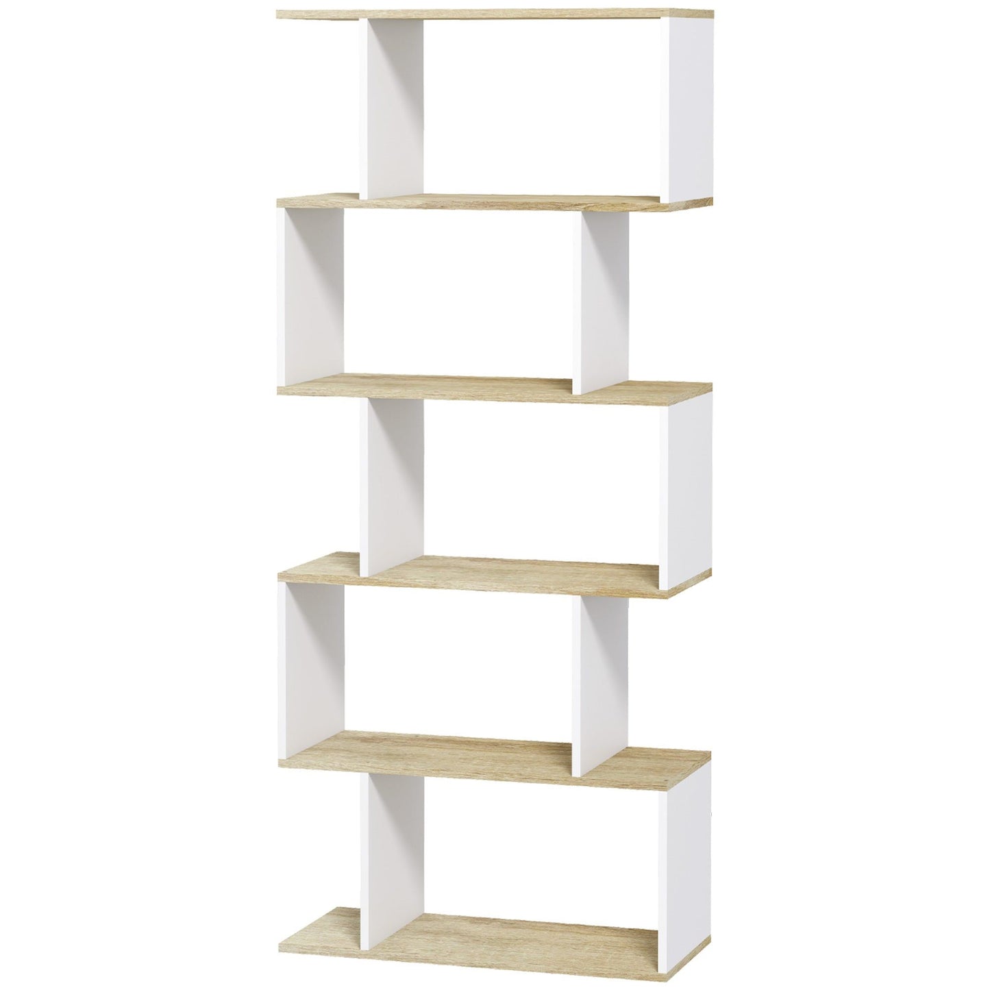 5-Tier S-Shaped Geometric Bookcase - White