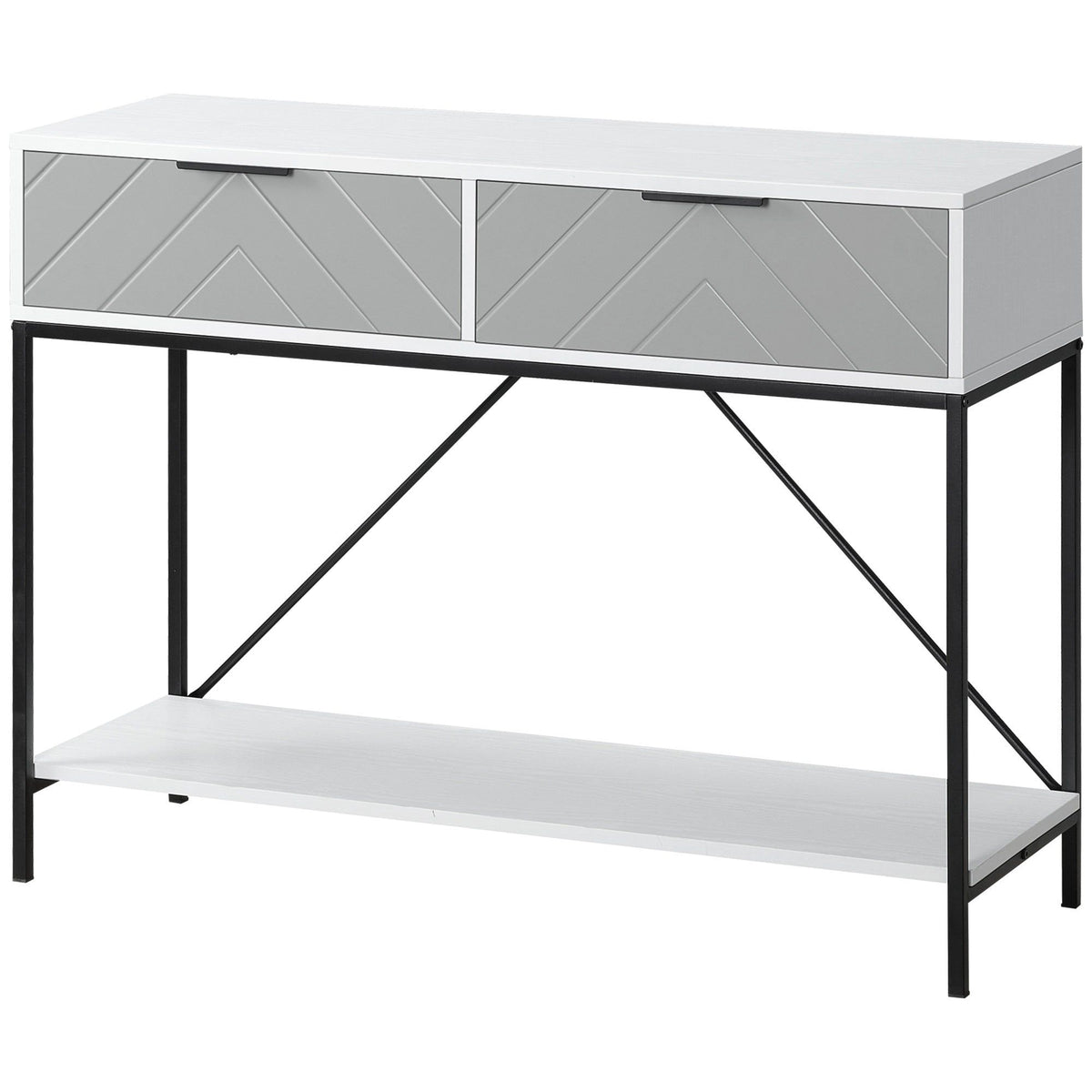 2-Tier Console Table with 2 Drawers - White