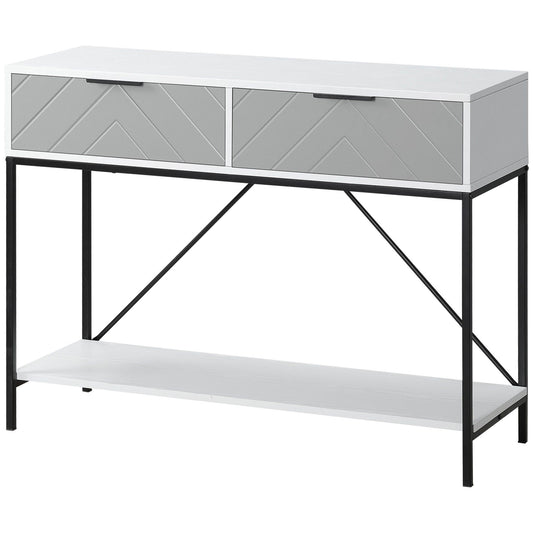 2-Tier Console Table with 2 Drawers - White