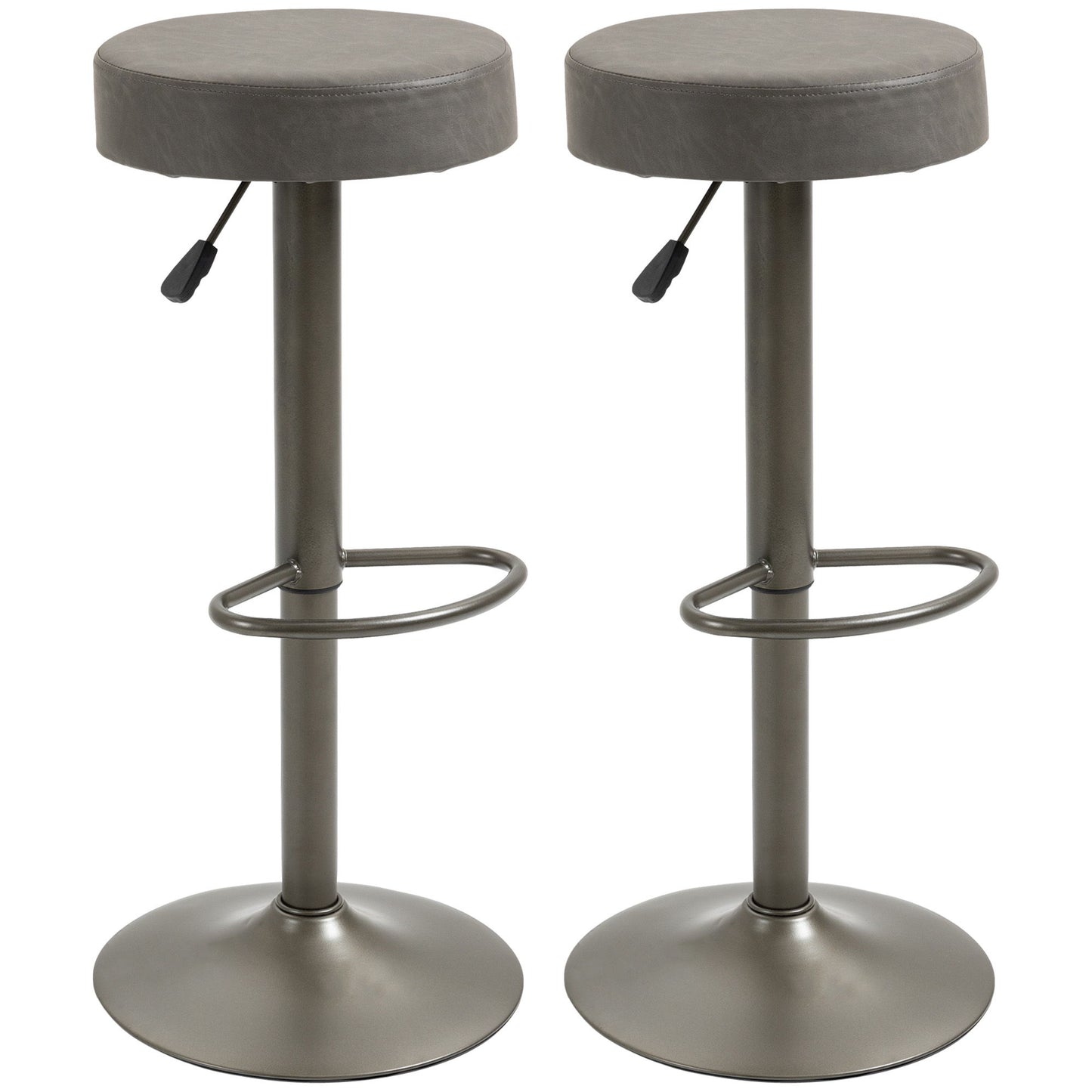Modern Adjustable Bar Stools Set of 2, Swivel Barstool with Footrest, PU Leather Round Top for Kitchen, Dark Grey