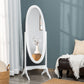 Floor Standing Mirror Full Length Mirror with Adjustable Angle Oval Frame for Dressing Room Bedroom Living Room White