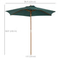 8FT Wood Market Umbrella Patio Umbrella Round Garden Parasol Canopy with Bamboo Ribs and Top Vent, Dark Green