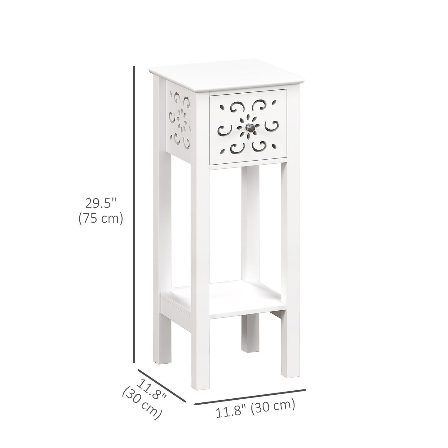 Nightstand Set of 2 with Drawer and Shelf - White