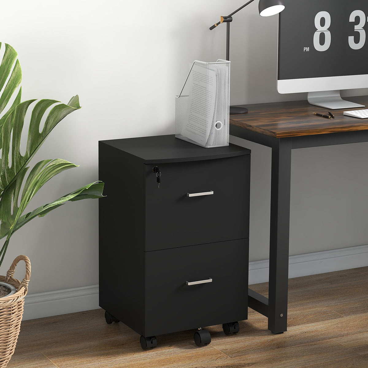 2 Drawer File Cabinet with Lock, Small Rolling Filing Cabinet for A4, Letter-Size Documents, Printer Stand for Home Office, 17" x 17.75" x 28.25", Black